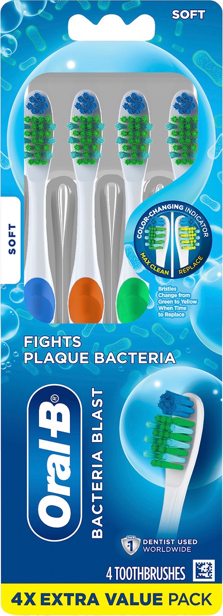 slide 3 of 3, Oral-B Bacteria Blast 4X Extra Value Pack Soft Toothbrushes 4 ea, 4 ct