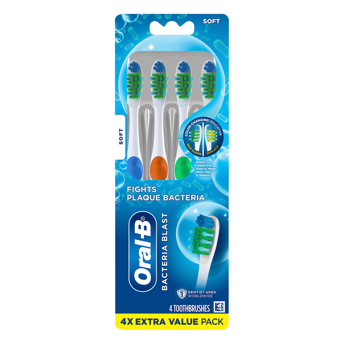 slide 1 of 3, Oral-B Bacteria Blast 4X Extra Value Pack Soft Toothbrushes 4 ea, 4 ct
