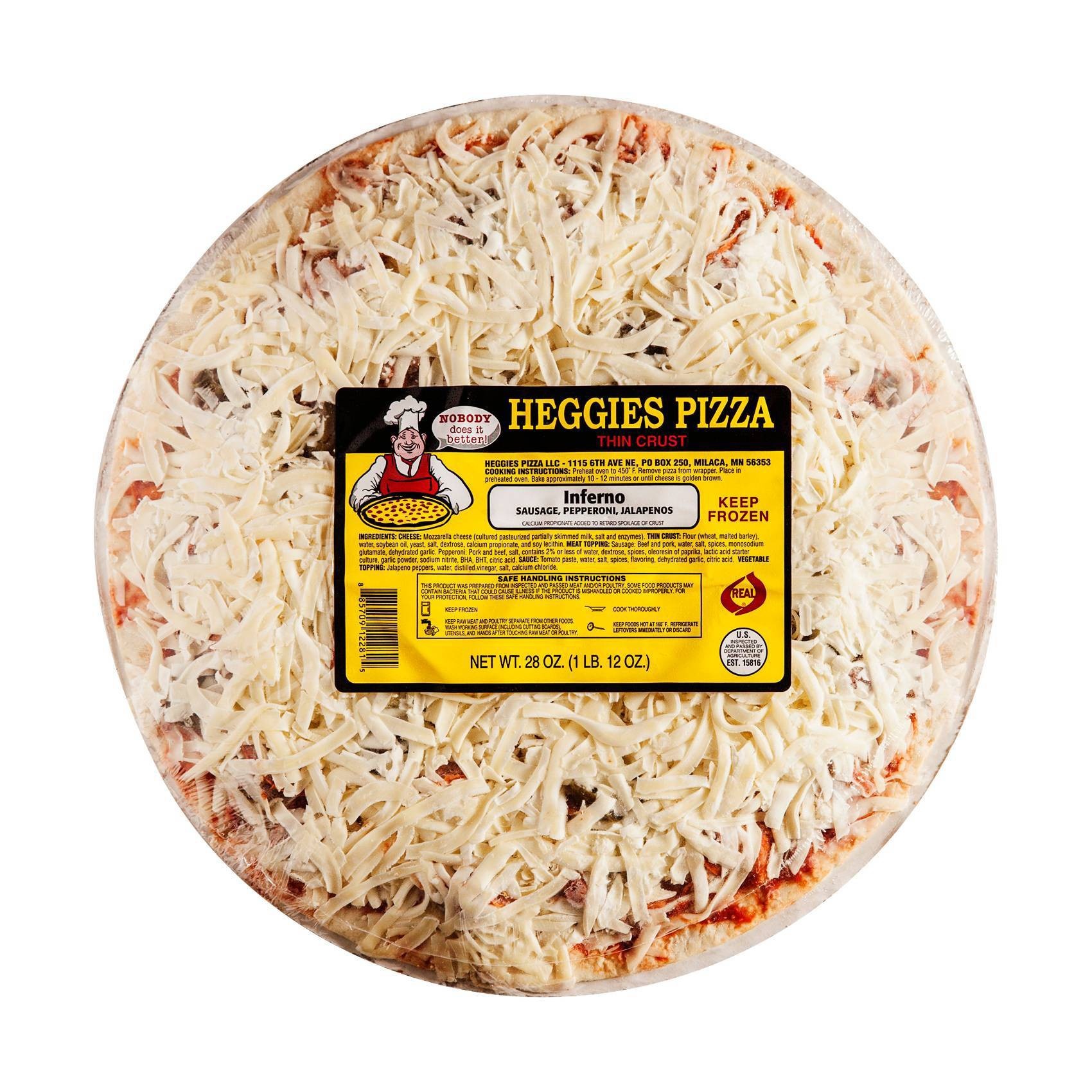 slide 1 of 3, Heggies Inferno Pizza, 28 oz