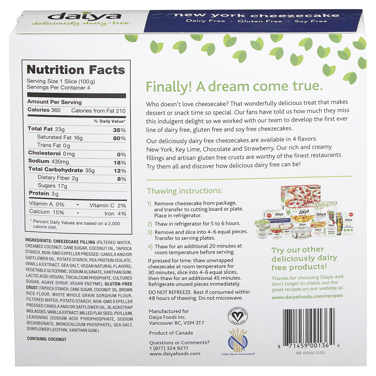 slide 2 of 2, Daiya Dairy Free New York Cheezecake, 14.57 oz