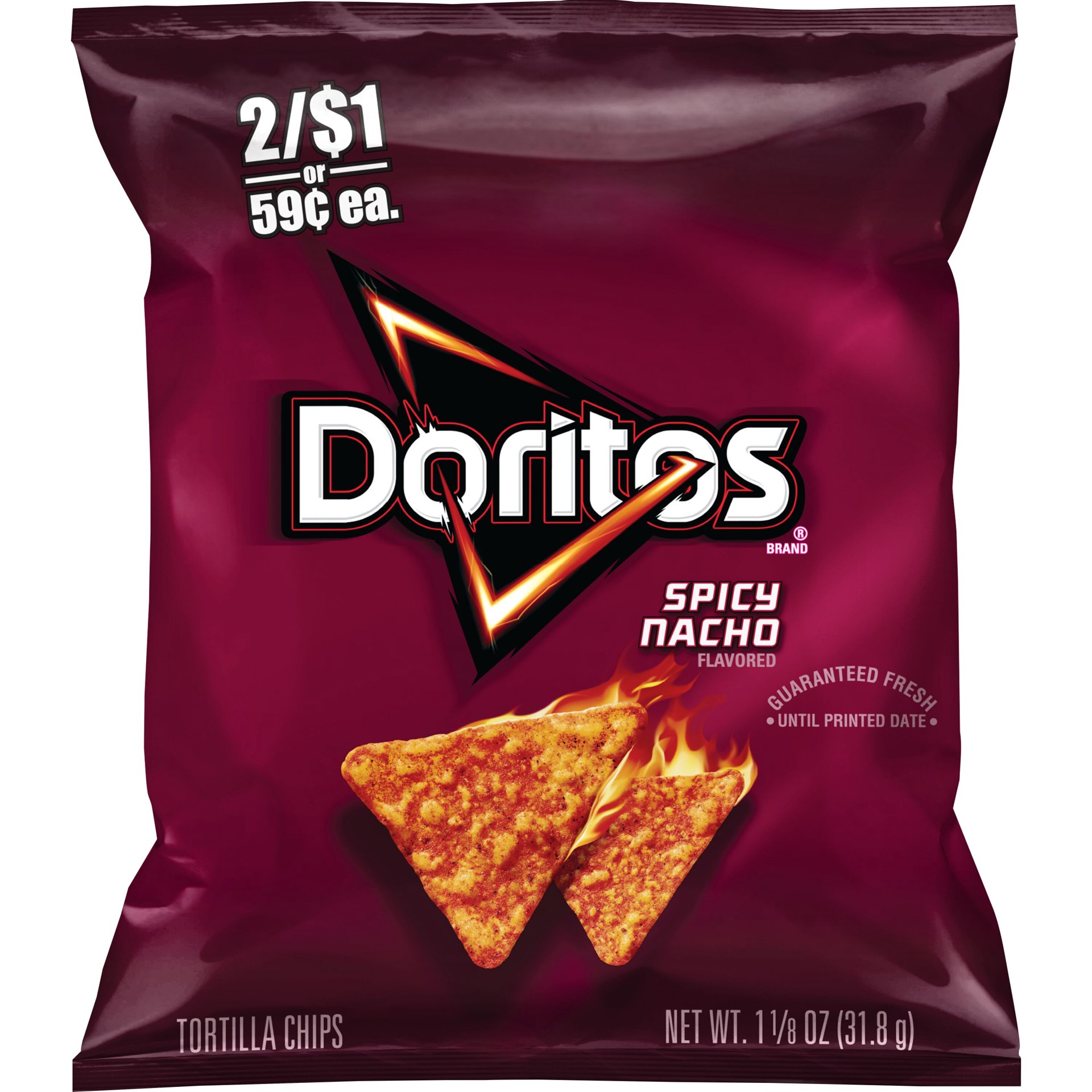 slide 1 of 1, Doritos Tortilla Chips Spicy Nacho 1 1/8 Oz, 1.125 oz