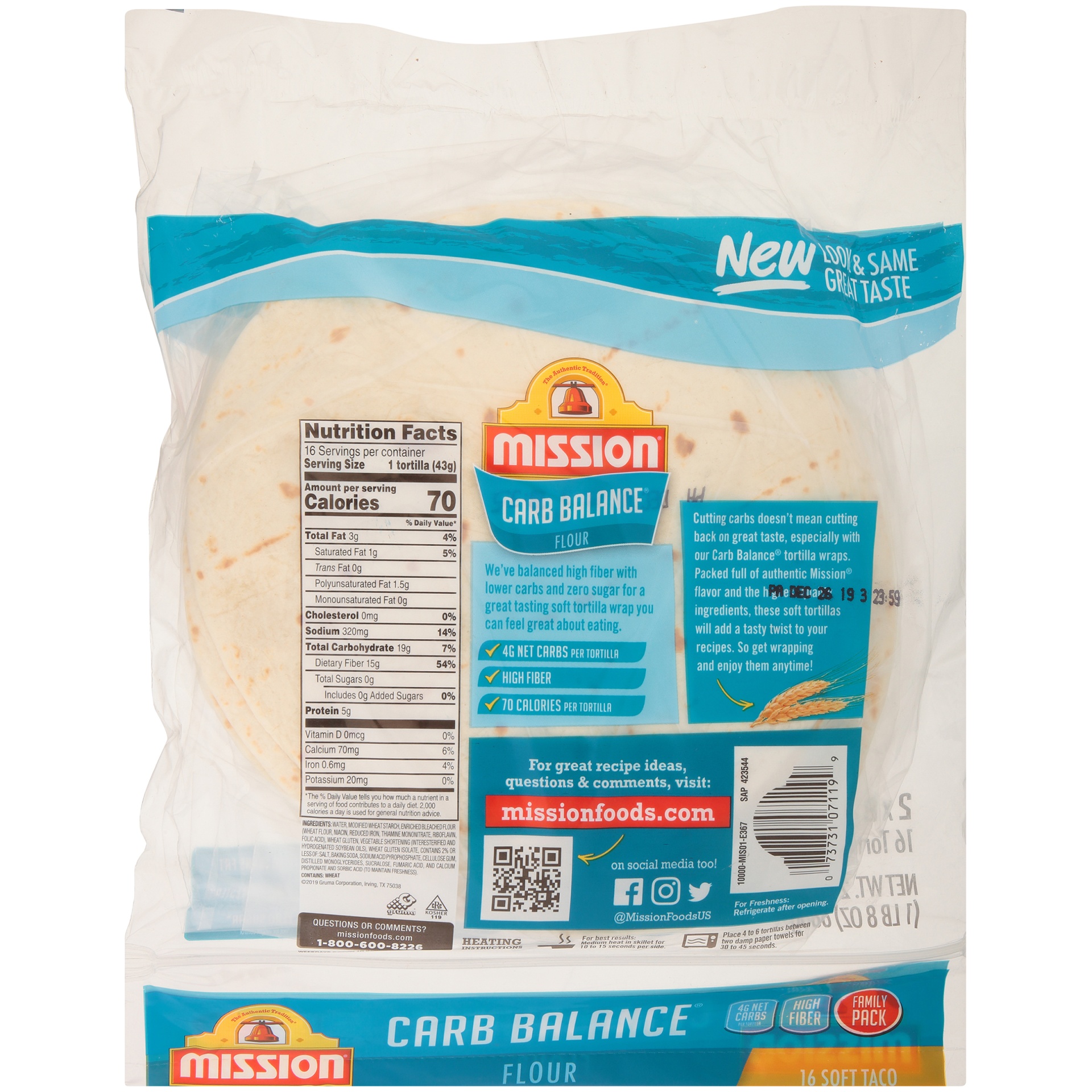 slide 2 of 6, Mission Carb Balance Medium Soft Taco Flour Tortillas, 24 oz