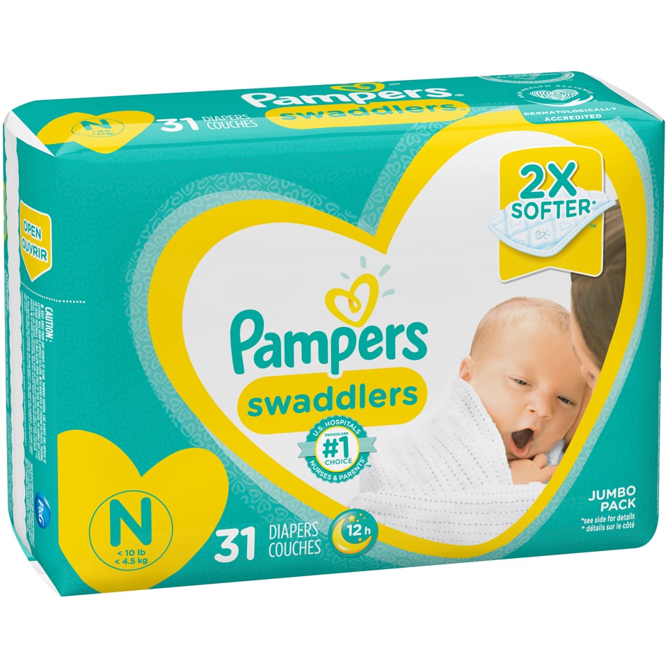slide 2 of 3, Pampers Diapers, Size N (Less Than -Pampers Blankie Soft Heart Quilt, 31 ct