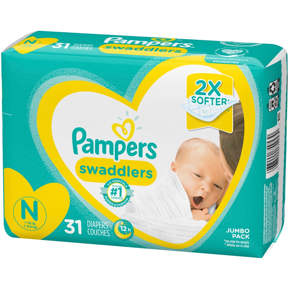 slide 3 of 3, Pampers Diapers, Size N (Less Than -Pampers Blankie Soft Heart Quilt, 31 ct