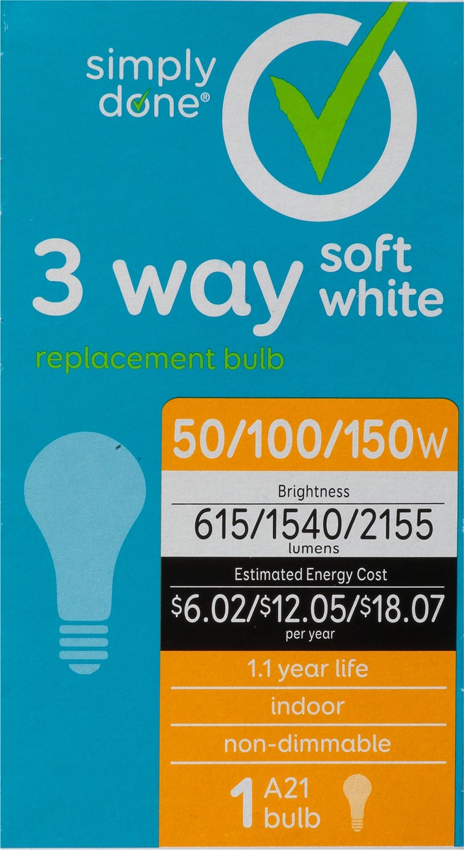 slide 8 of 9, Simply Done 50/100/150 Watts Soft White 3 Way Light Bulb 1 ea, 1 ea