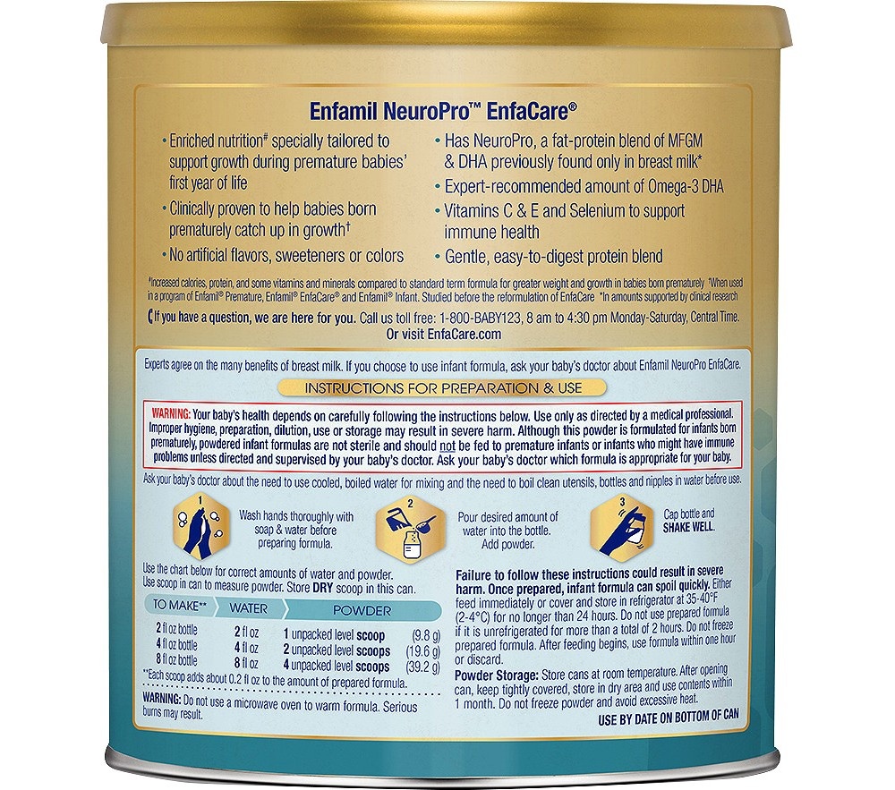 slide 3 of 3, Enfamil NeuroPro EnfaCare Premature Baby Formula Milk Based with Iron, Powder Can, 13.6 Oz, 12.8 oz