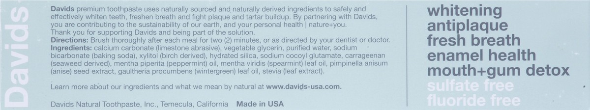 slide 3 of 9, David's Antiplaque Whitening Premium Natural Peppermint Toothpaste 5.25 oz, 5.25 oz