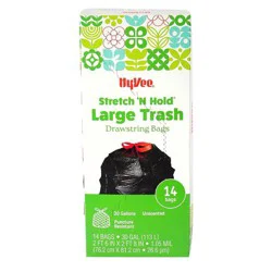 Hy-Vee Stretch & Hold Large Trash Drawstring Bags, 14 Count
