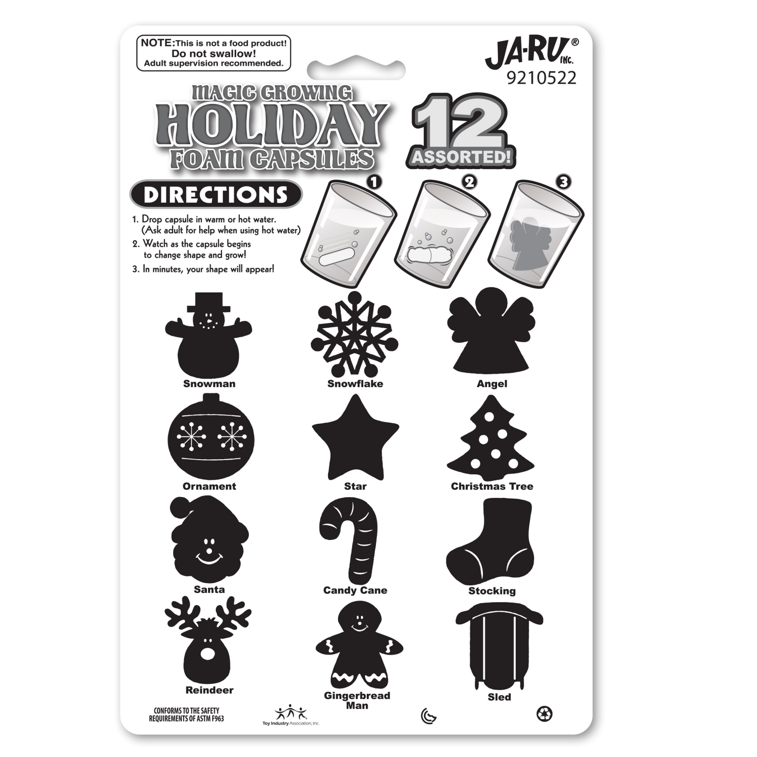 slide 2 of 2, Magic Holiday Foam Capsules 12 assorted soft foam Holiday Shapes!, 6 in x 9 in