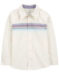 Oshkosh Kid Striped Cotton Long-Sleeve Button-Down Shirt - White Multi 6