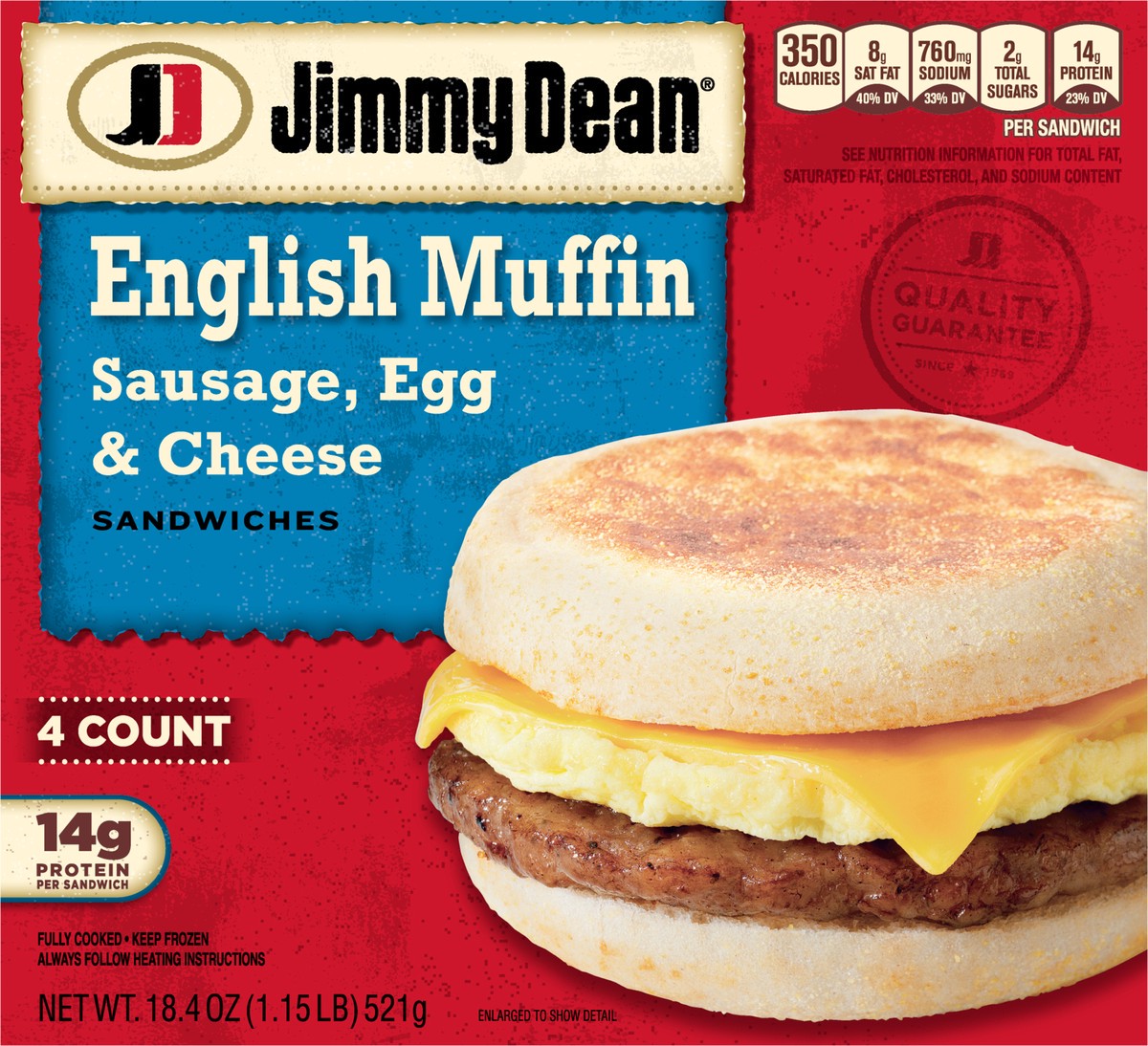 slide 6 of 9, Jimmy Dean English Muffin Breakfast Sandwiches with Sausage, Egg, and Cheese, Frozen, 4 Count, 4 ct