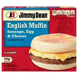 Jimmy Dean English Muffin Breakfast Sandwiches with Sausage, Egg, and Cheese, Frozen, 4 Count