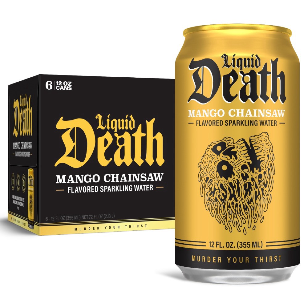 slide 3 of 6, Liquid Death Mango Chainsaw 6pk, 6 ct; 12 fl oz
