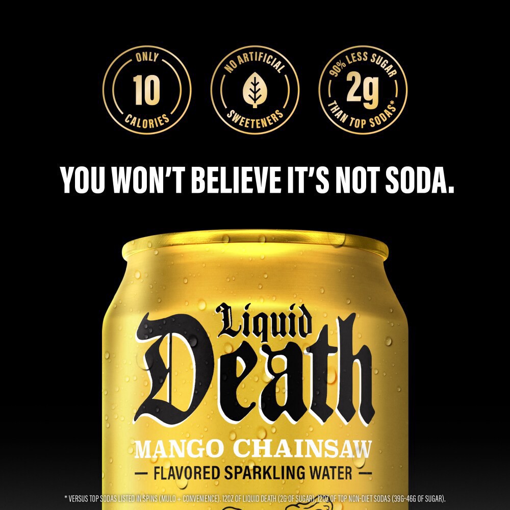 slide 6 of 6, Liquid Death Mango Chainsaw 6pk, 6 ct; 12 fl oz