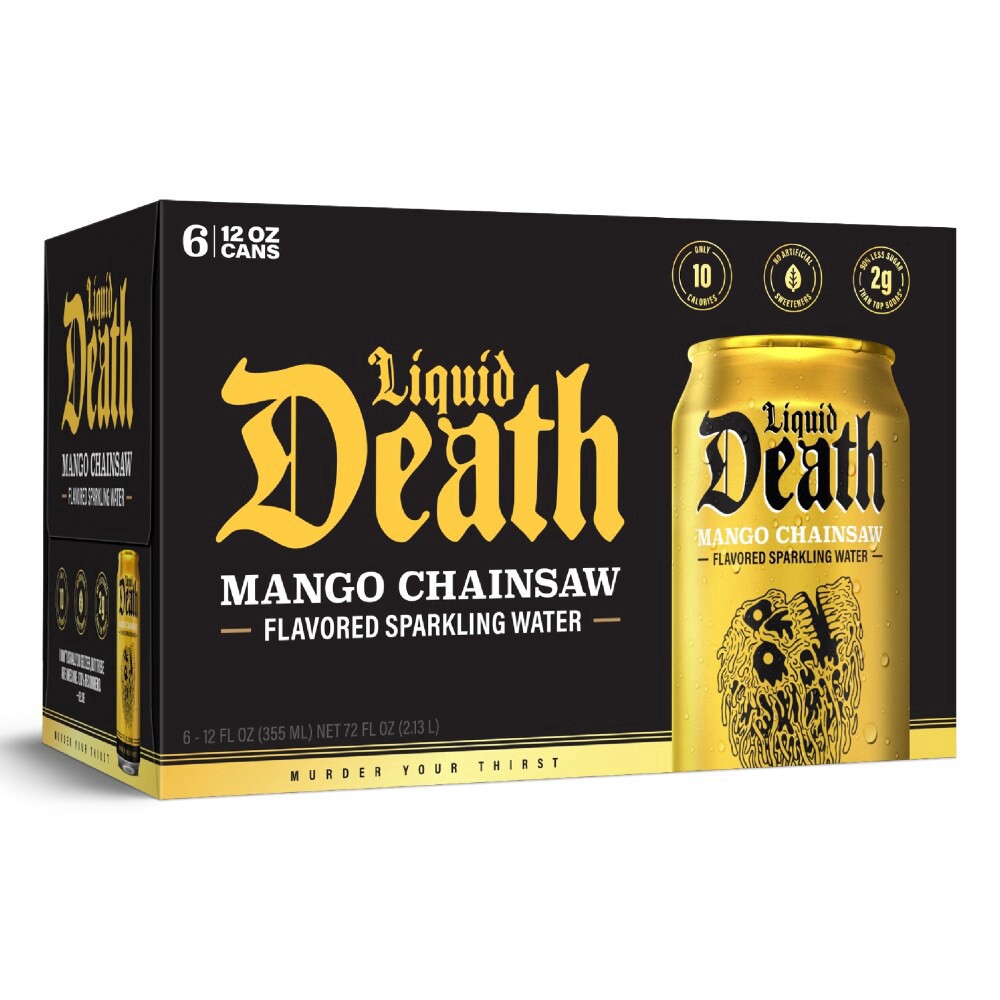 slide 2 of 6, Liquid Death Mango Chainsaw 6pk, 6 ct; 12 fl oz