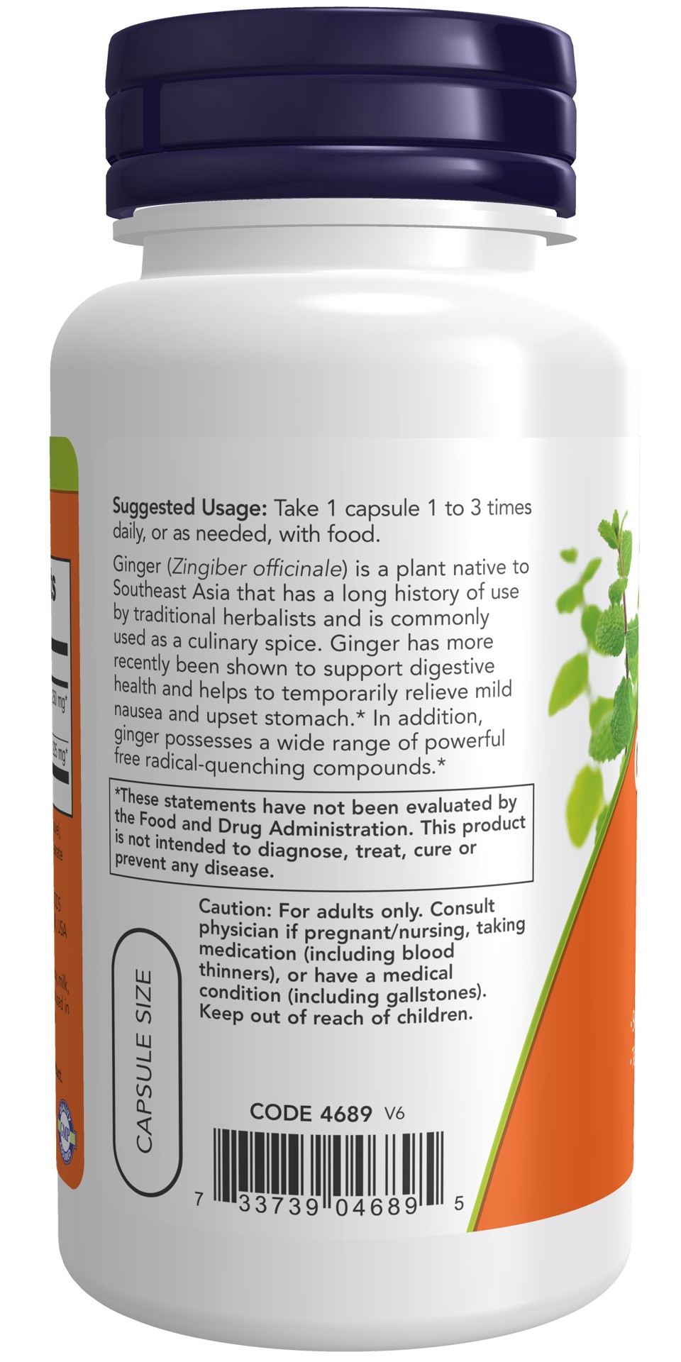 slide 4 of 4, NOW Ginger Root Extract 250 mg - 90 Veg Capsules, 90 ct