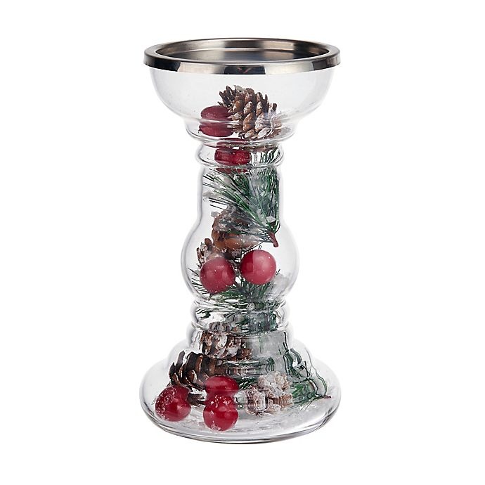 slide 1 of 1, Elements Christmas Berry Pillar Candle Holder, 1 ct