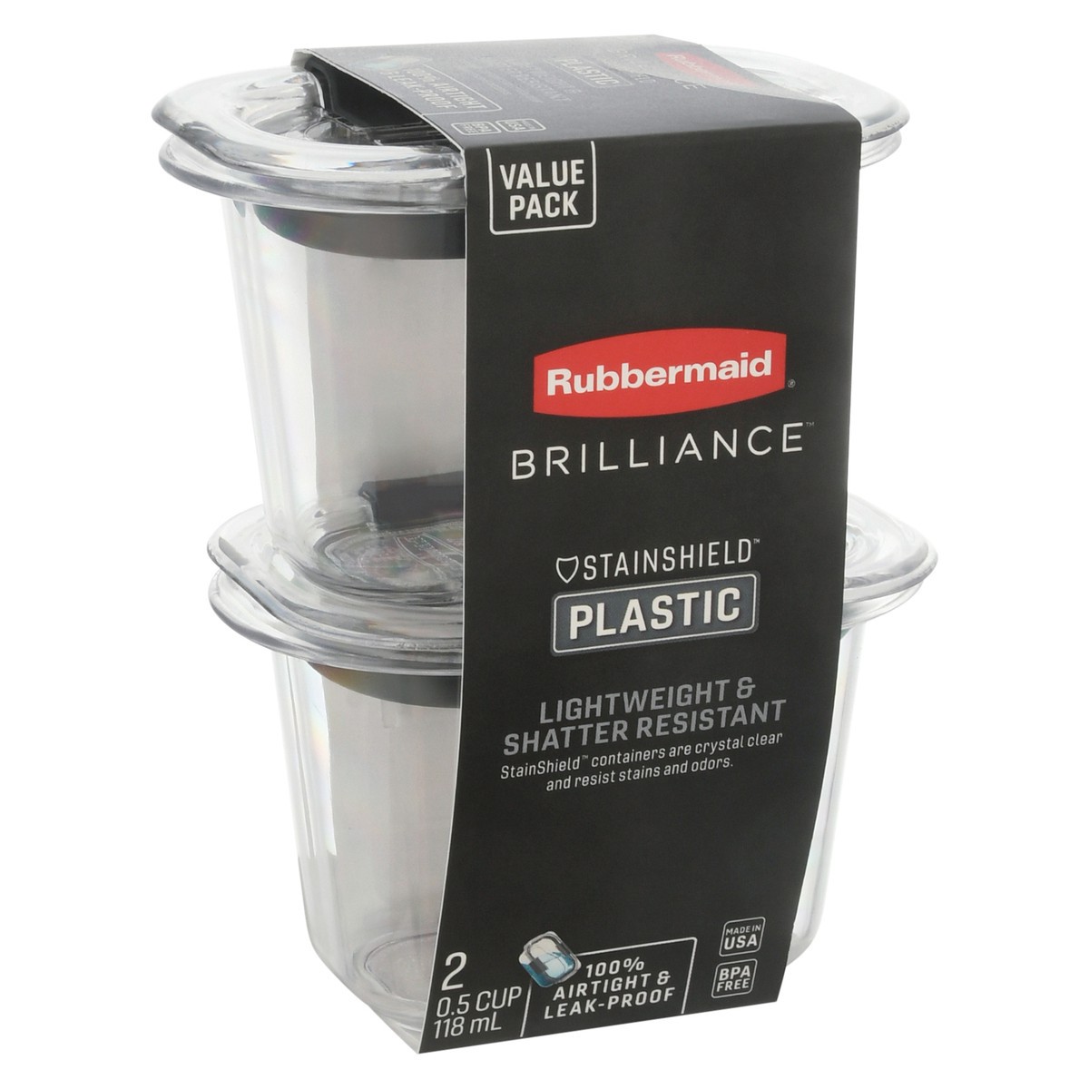 slide 5 of 5, Rubbermaid Brilliance Value Pack 0.5 Cup Plastic Containers 2 ea, 2 ct