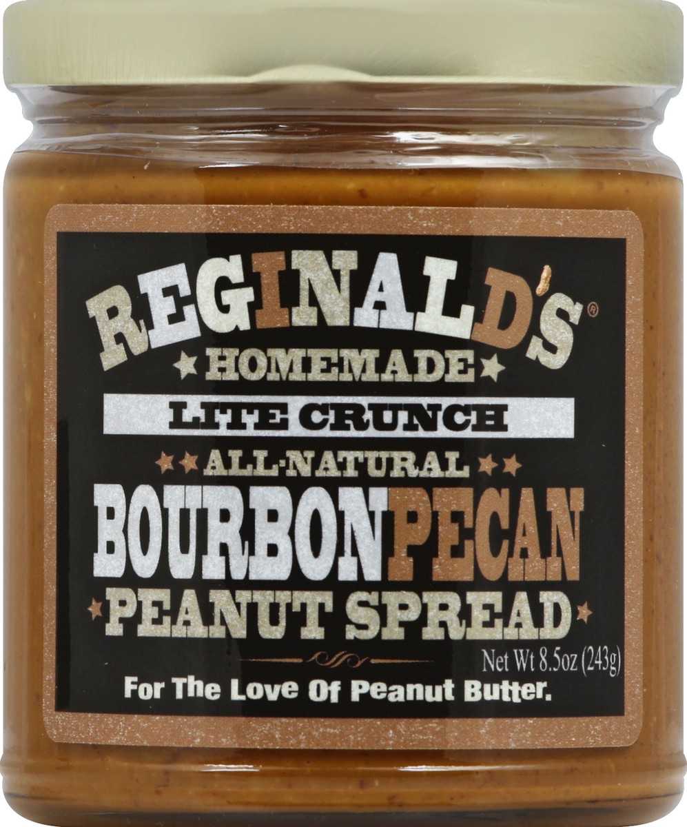 slide 2 of 2, Reginald's Peanut Spread, Bourbon Pecan, Lite Crunch, 8.5 oz