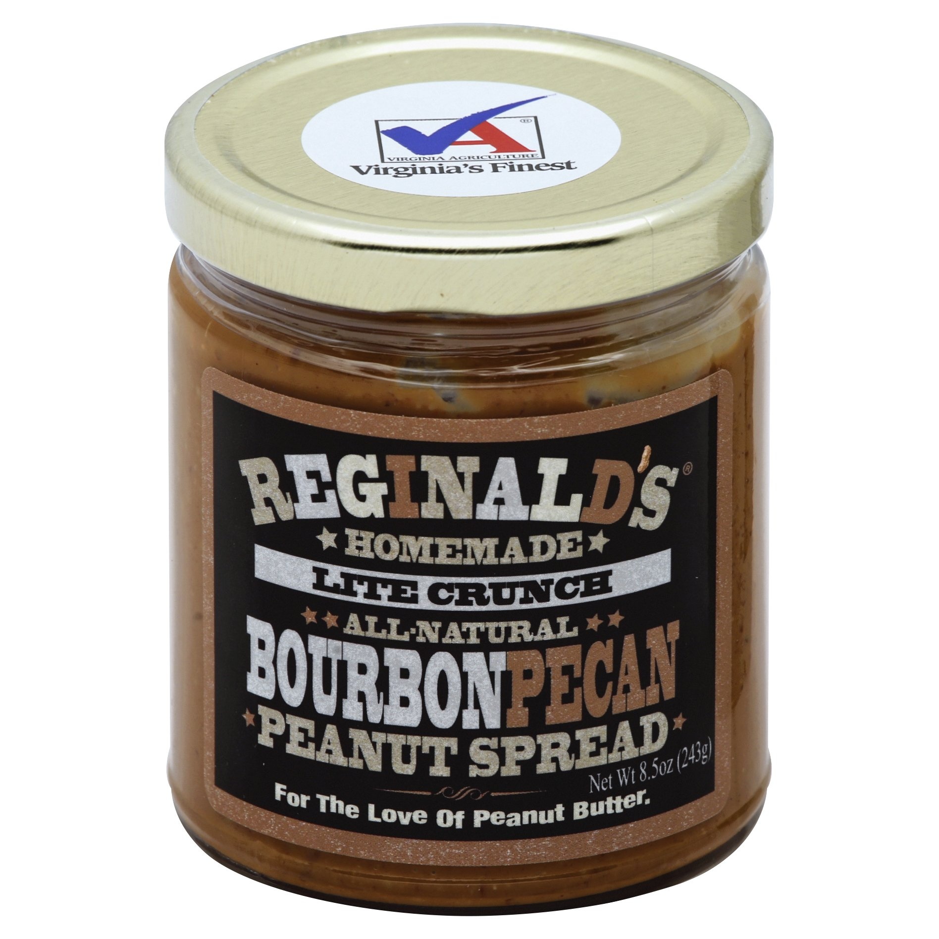 slide 1 of 2, Reginald's Peanut Spread, Bourbon Pecan, Lite Crunch, 8.5 oz