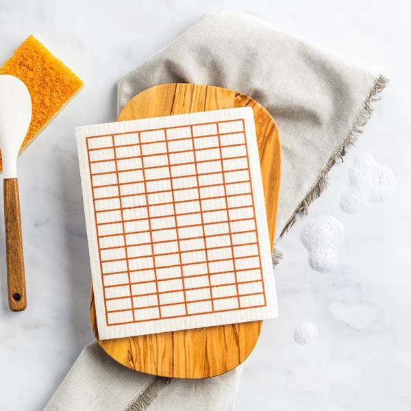 slide 1 of 1, Hy-Vee Seasons Swedish Dishcloth In White And Amber Orange, 1 ct