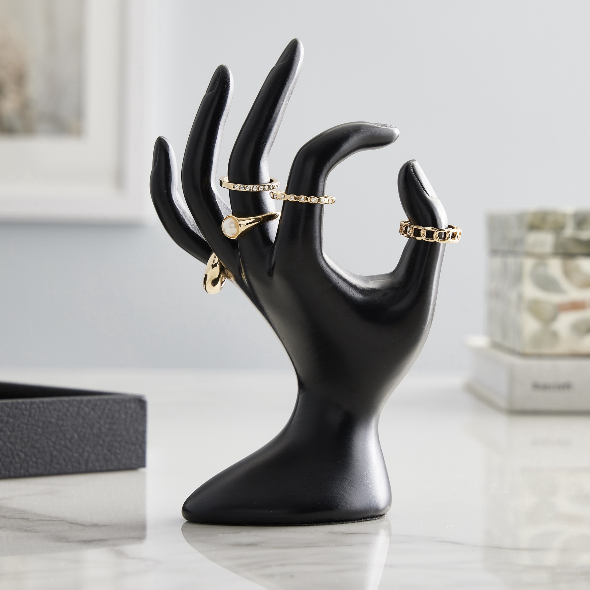 slide 2 of 3, Black Hand Form Display By Bead Landing, 3.5 in x 4.5 in x 7 in