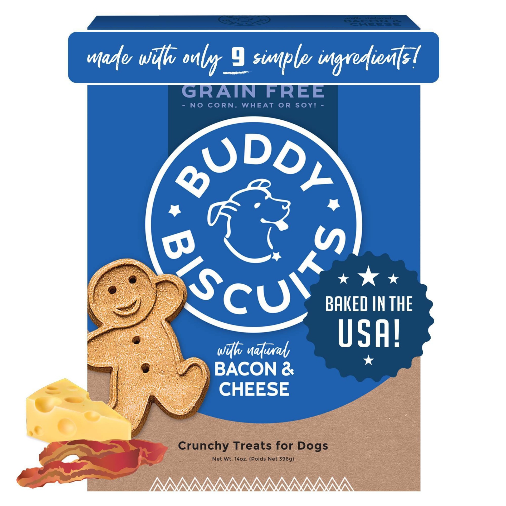 slide 1 of 8, Buddy Biscuits Grain-Free Crunchy Treats - Bacon & Cheese, 14 oz