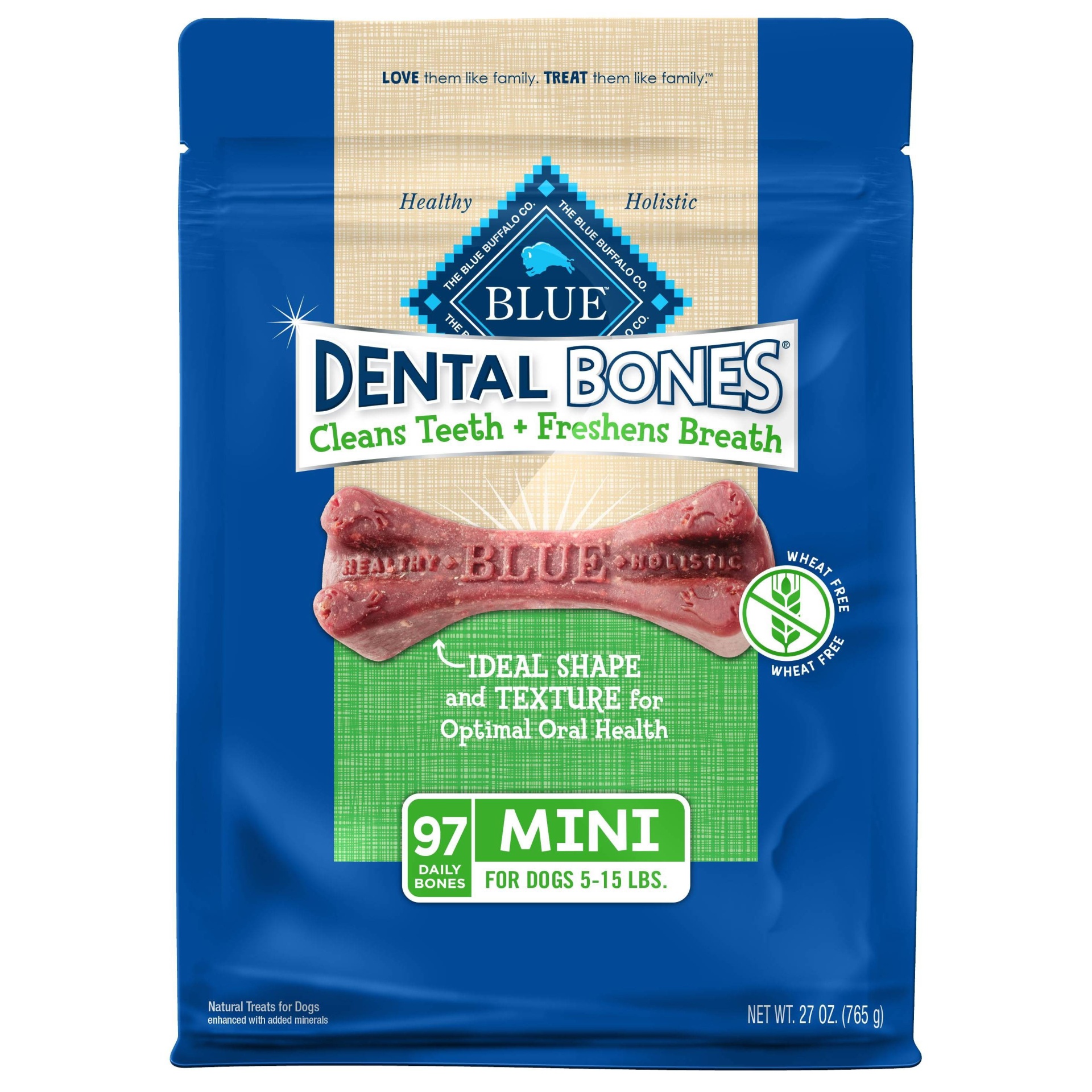 slide 1 of 1, Blue Buffalo Dental Bones for Dog Mini, 27 oz