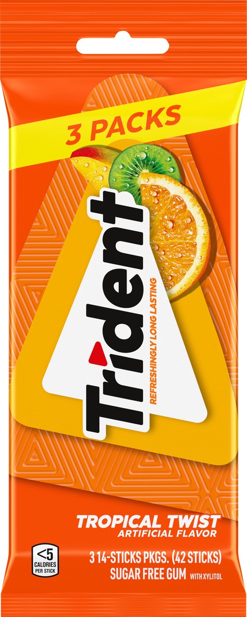 slide 6 of 9, Trident Tropical Twist Sugar Free Gum, 42 ct
