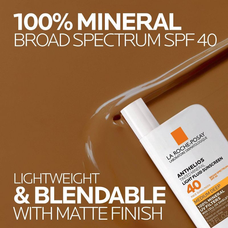 slide 5 of 8, La Roche-Posay Anthelios 40 Tinted Mineral Light-Fluid Sunscreen - 1.7 fl oz - Medium Deep, 1.7 fl oz