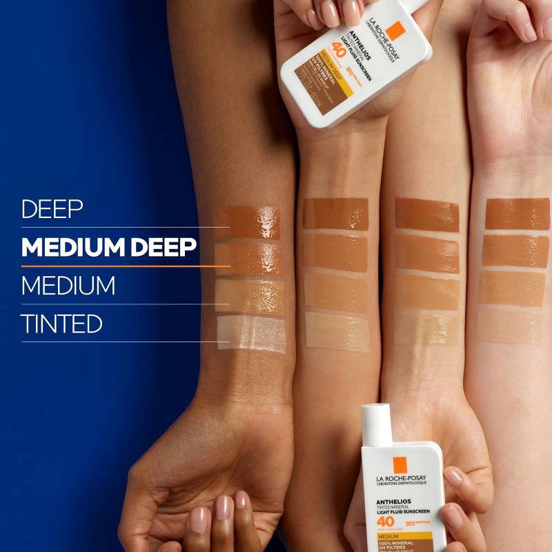 slide 6 of 8, La Roche-Posay Anthelios 40 Tinted Mineral Light-Fluid Sunscreen - 1.7 fl oz - Medium Deep, 1.7 fl oz