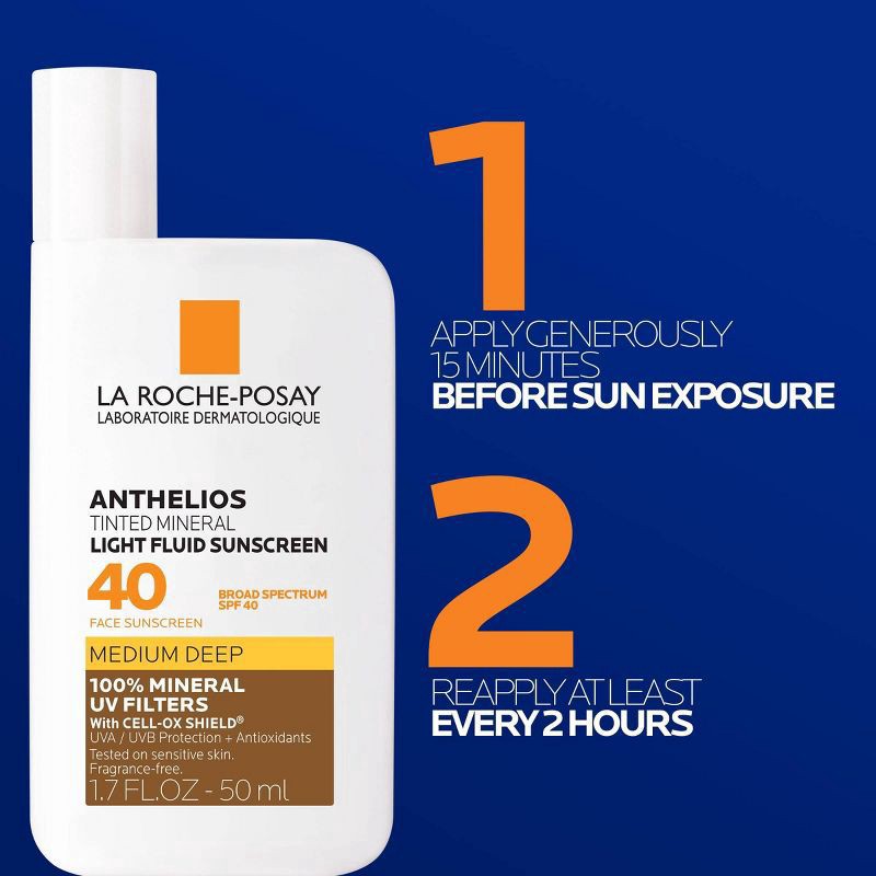slide 8 of 8, La Roche-Posay Anthelios 40 Tinted Mineral Light-Fluid Sunscreen - 1.7 fl oz - Medium Deep, 1.7 fl oz