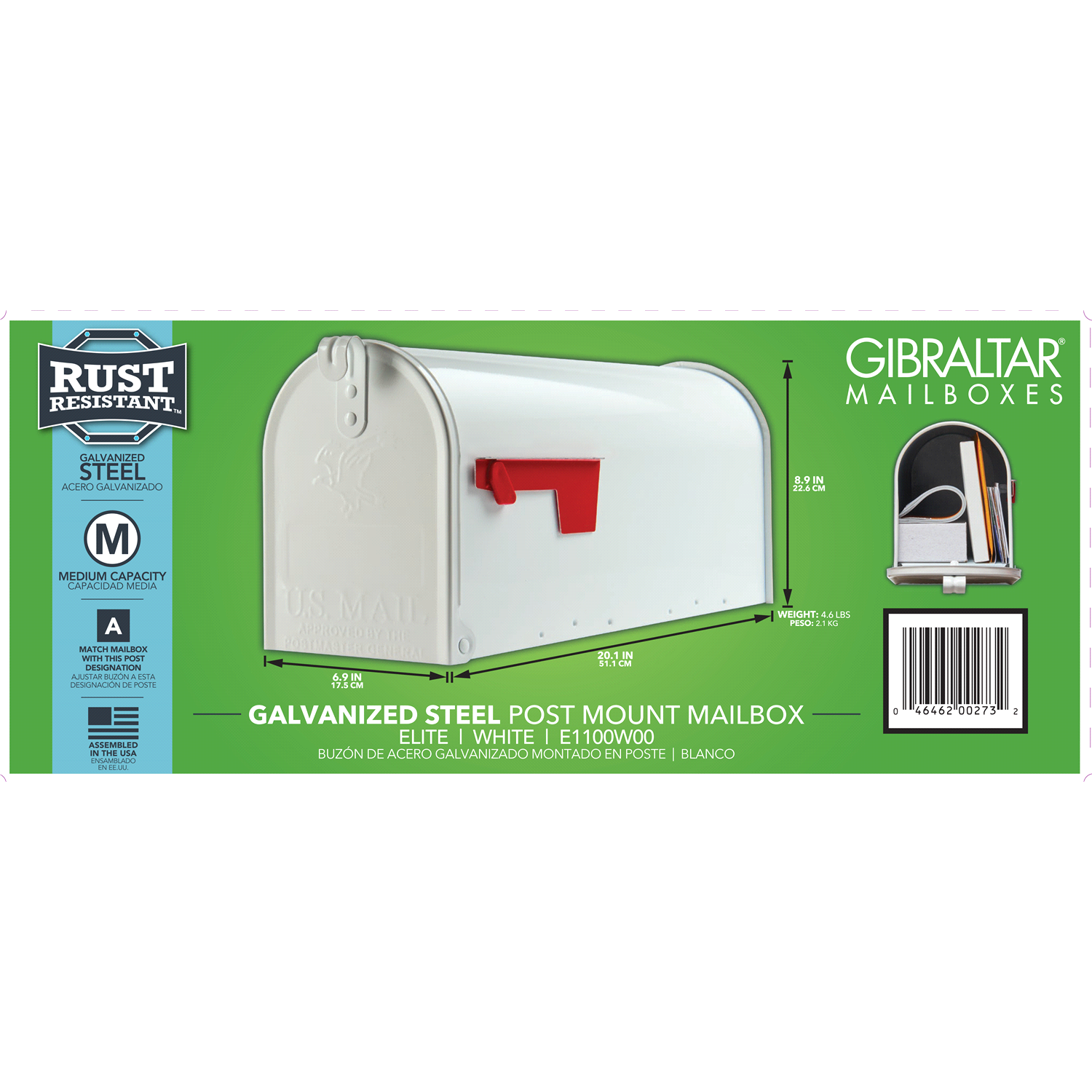 slide 1 of 2, Gibraltar Standard Size Galvanized Steel Rural Mailbox, White, 1 ct