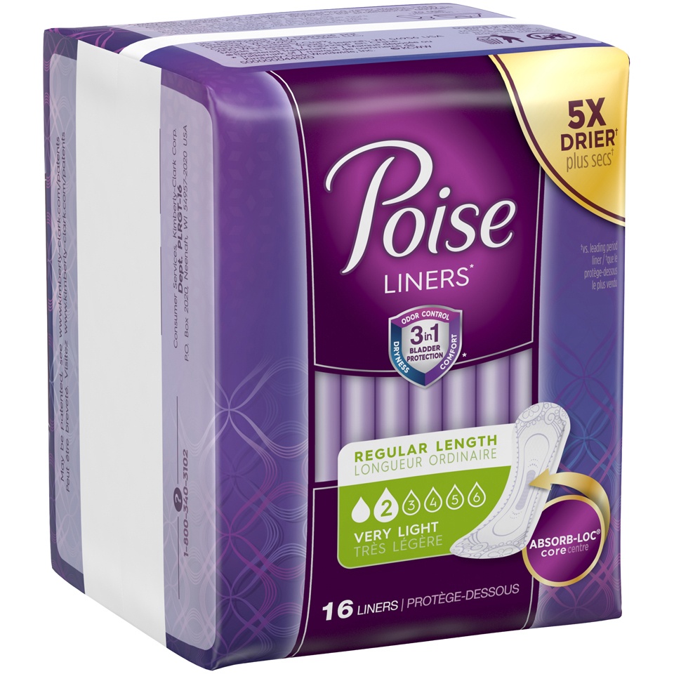 slide 3 of 3, Poise Liners Very Light Absorbency Regular Length, 16 ct