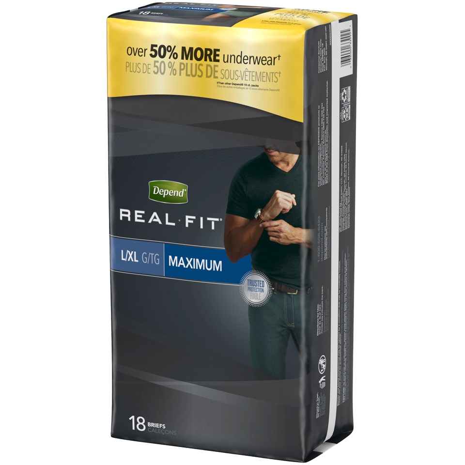 slide 3 of 3, Depend Real Fit Briefs for Men L/XL, 18 ct