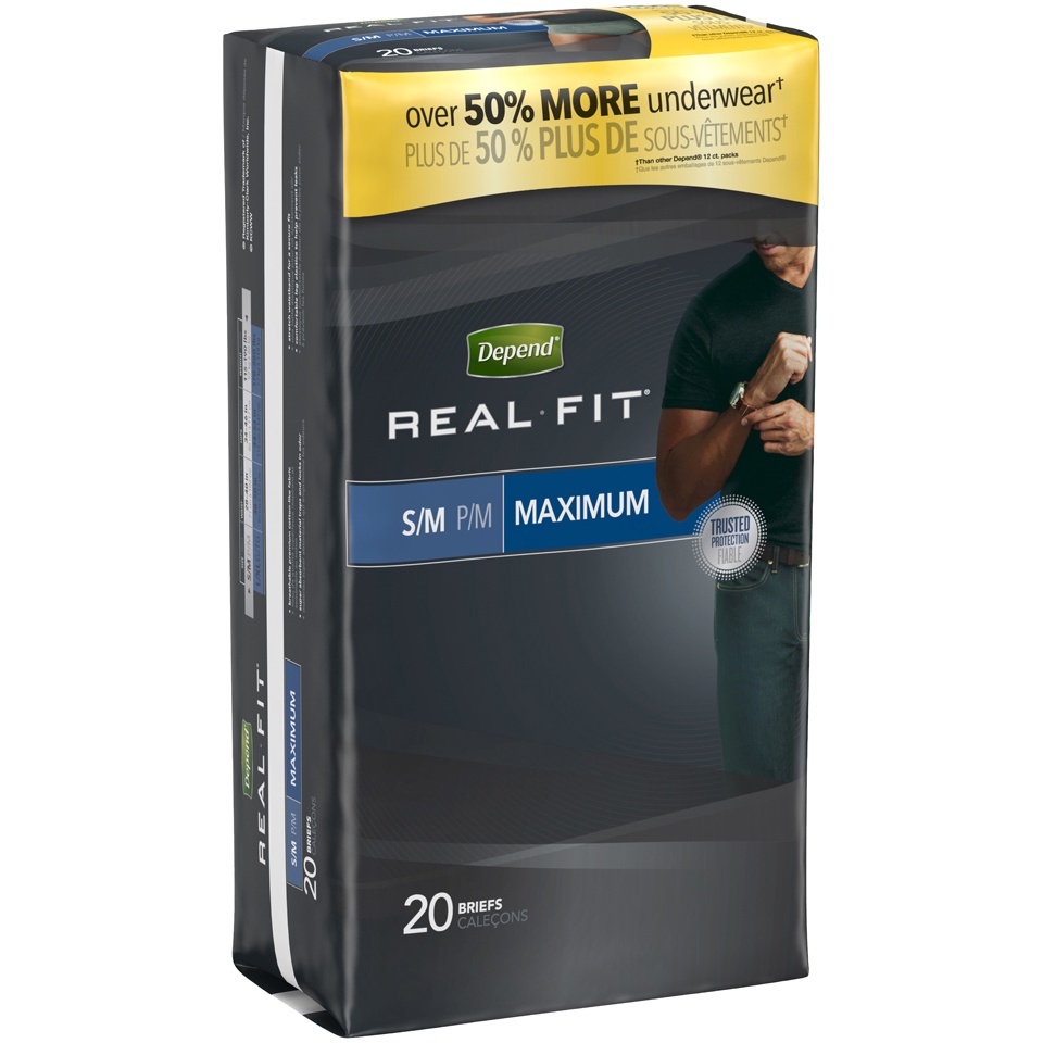 slide 2 of 3, Depend Real Fit Briefs for Men Value Pack - Small/Medium, 20 ct