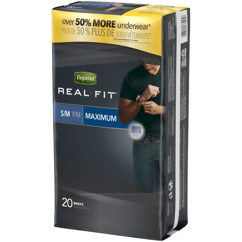 slide 3 of 3, Depend Real Fit Briefs for Men Value Pack - Small/Medium, 20 ct