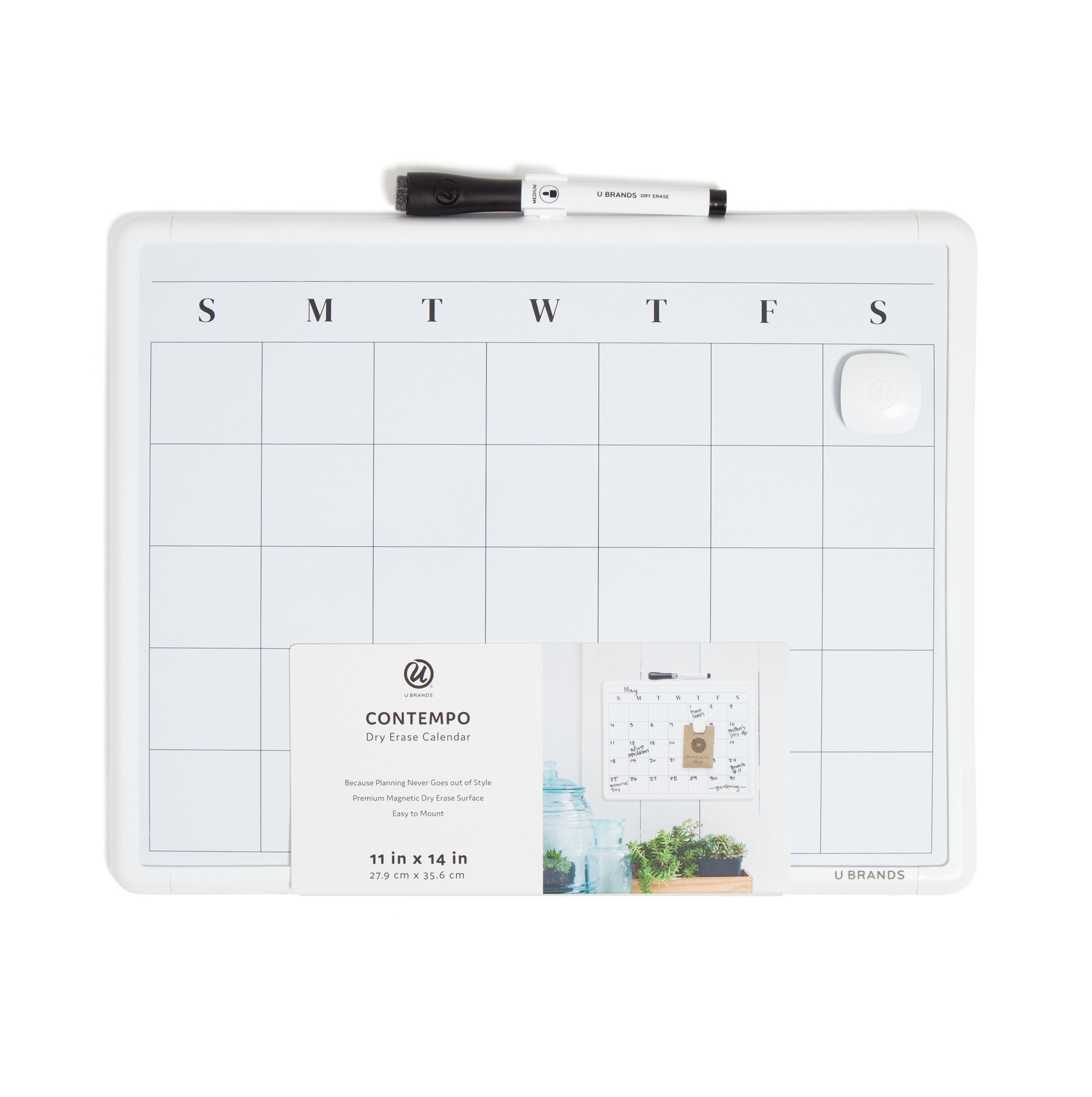 slide 1 of 7, U Brands Magnetic Dry Erase Calendar Board, 14x11 in., Modern White Frame, 1 ct