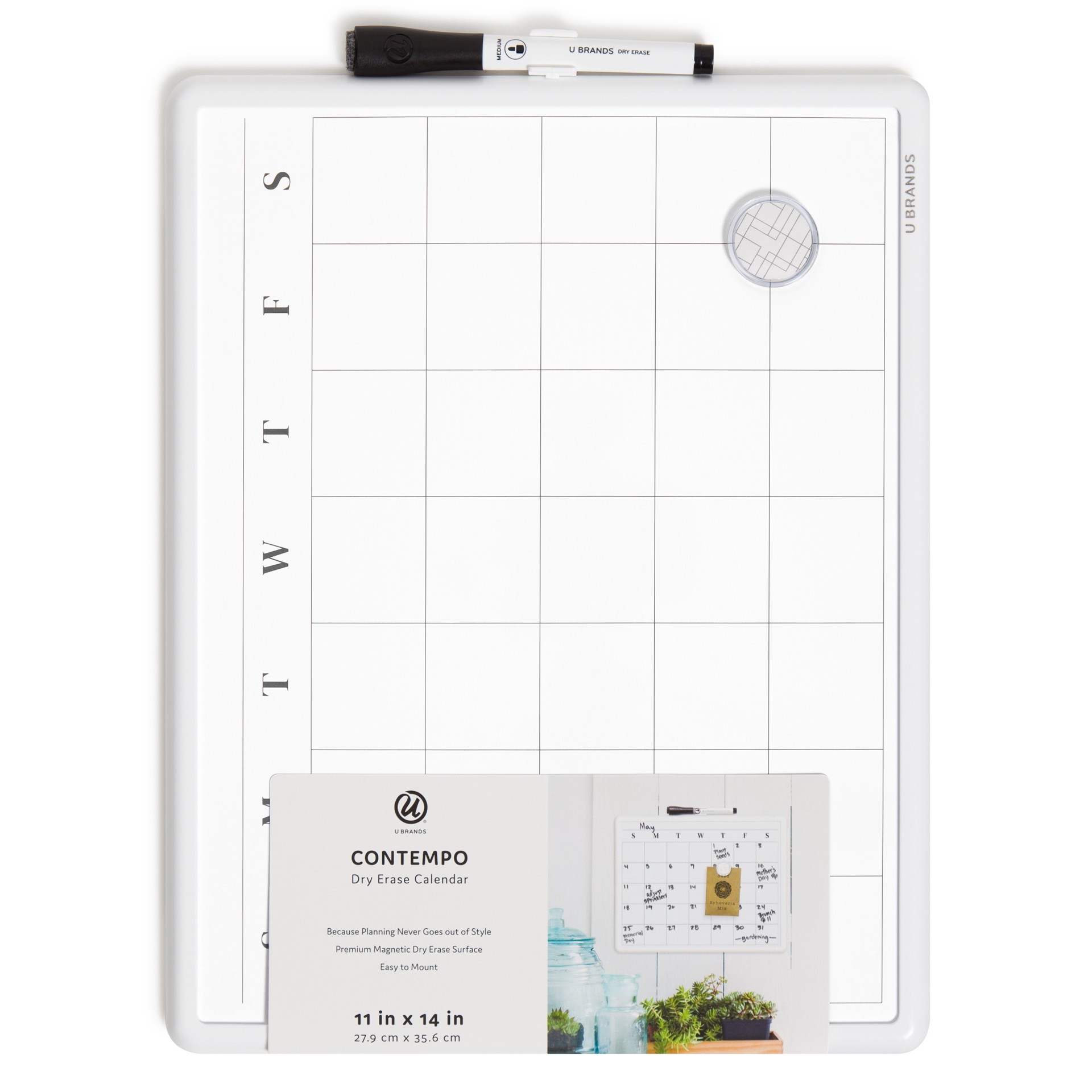 slide 1 of 7, U Brands Magnetic Dry Erase Calendar Board, 14x11 in., Modern White Frame, 1 ct