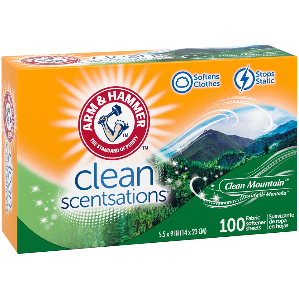 slide 3 of 4, ARM & HAMMER Fresh'n Soft Clean Mountain Fabric Softener Sheets, 100 ct