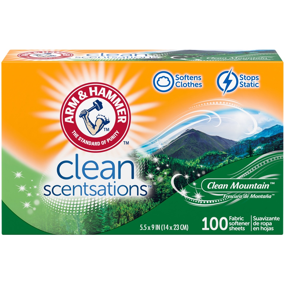 slide 1 of 4, ARM & HAMMER Fresh'n Soft Clean Mountain Fabric Softener Sheets, 100 ct
