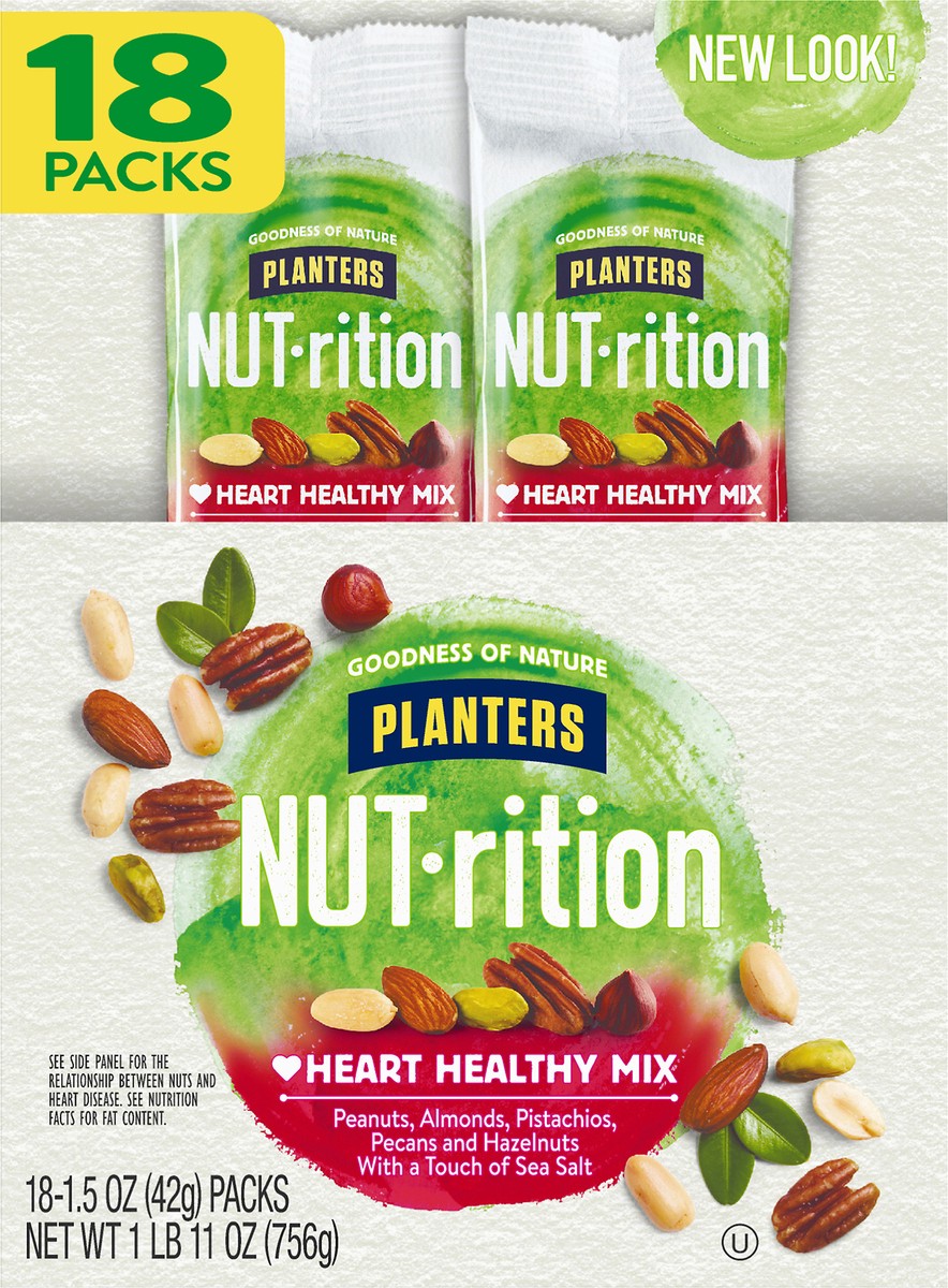 slide 1 of 5, Planters NUT-rition Heart Healthy Mix , 18 ct - 1.5 oz Bags, 1.69 lb