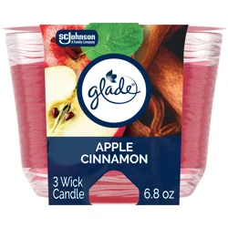 Glade Candle Apple Cinnamon Scent, 3-Wick, 6.8 oz (193 g), 1 Count, Fragrance Infused with Essential Oils, Notes of McIntosh Apple, Cinnamon Spice, Sweet Vanilla, Lead-Free Wick Scented Candles