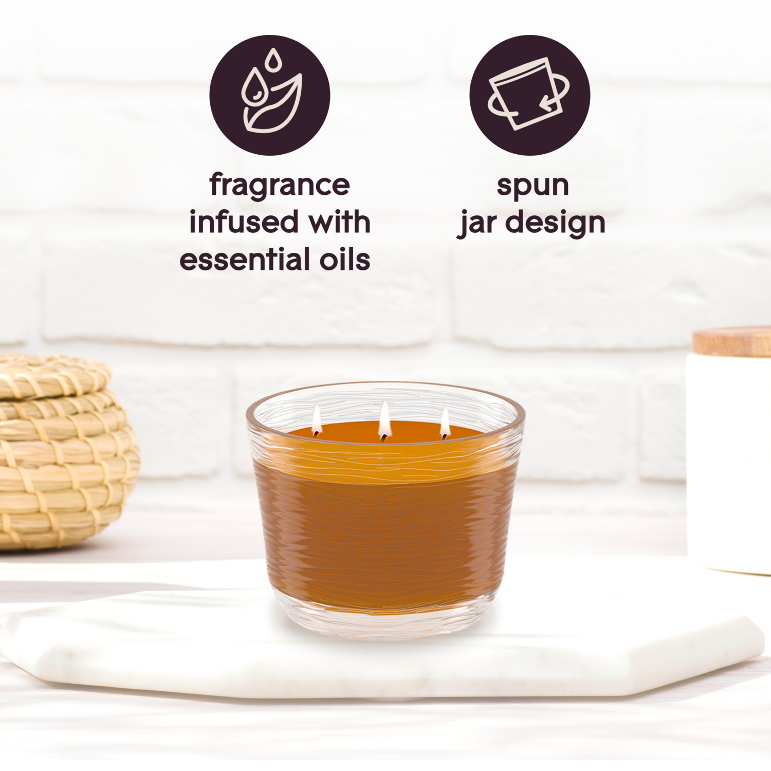 slide 8 of 8, Glade Candle Comforting Cashmere Woods Scent, 3-Wick, 6.8 oz (193 g), 1 Count, Fragrance Infused with Essential Oils, Notes of Jasmine Petals, Creamy Sandalwood, Musk, Lead-Free Wick Scented Candles, 1 ct