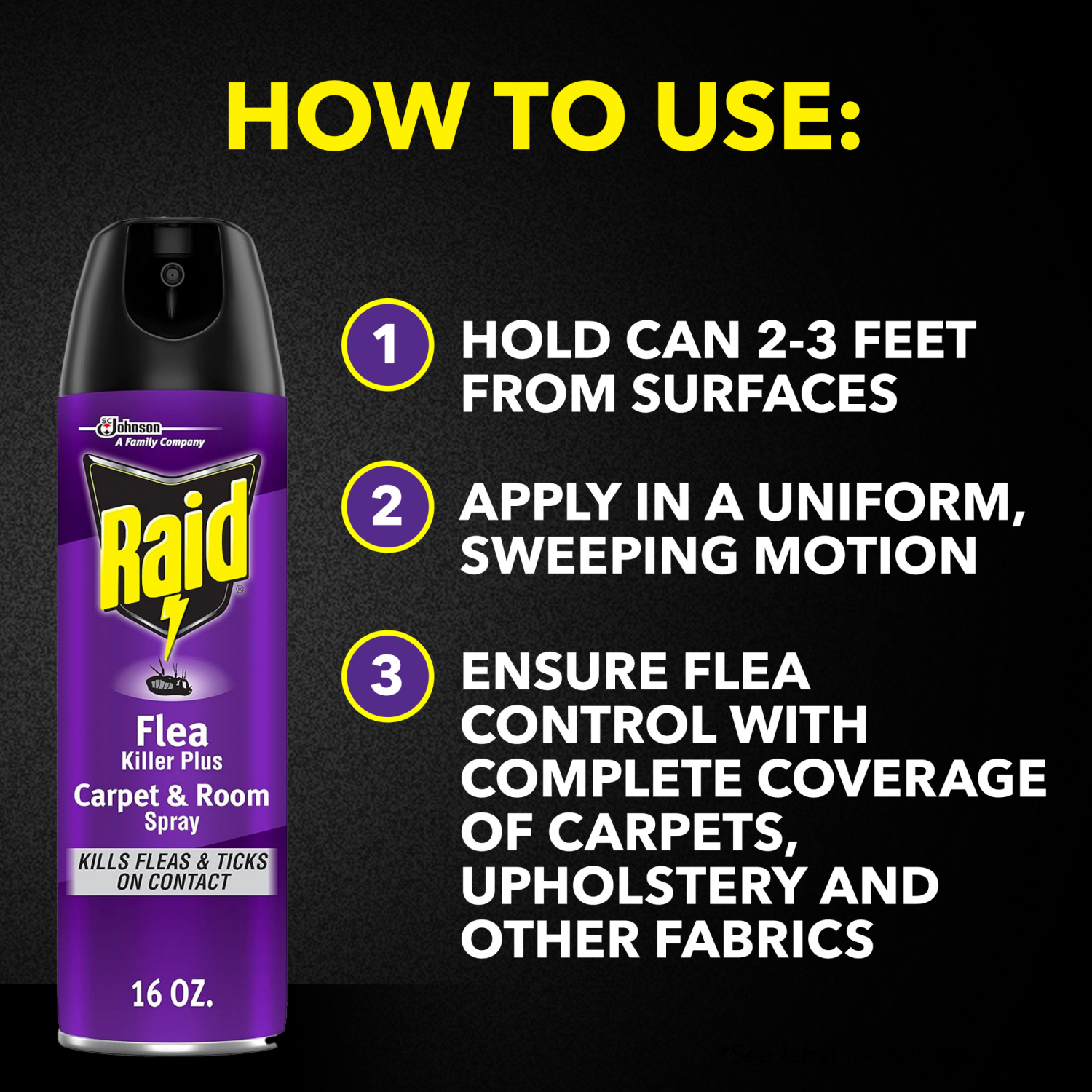 slide 6 of 8, Raid Flea Killer Plus Carpet & Room Spray Kills Fleas & Flea Eggs for Up to 4 Weeks, 16 oz, 16 oz