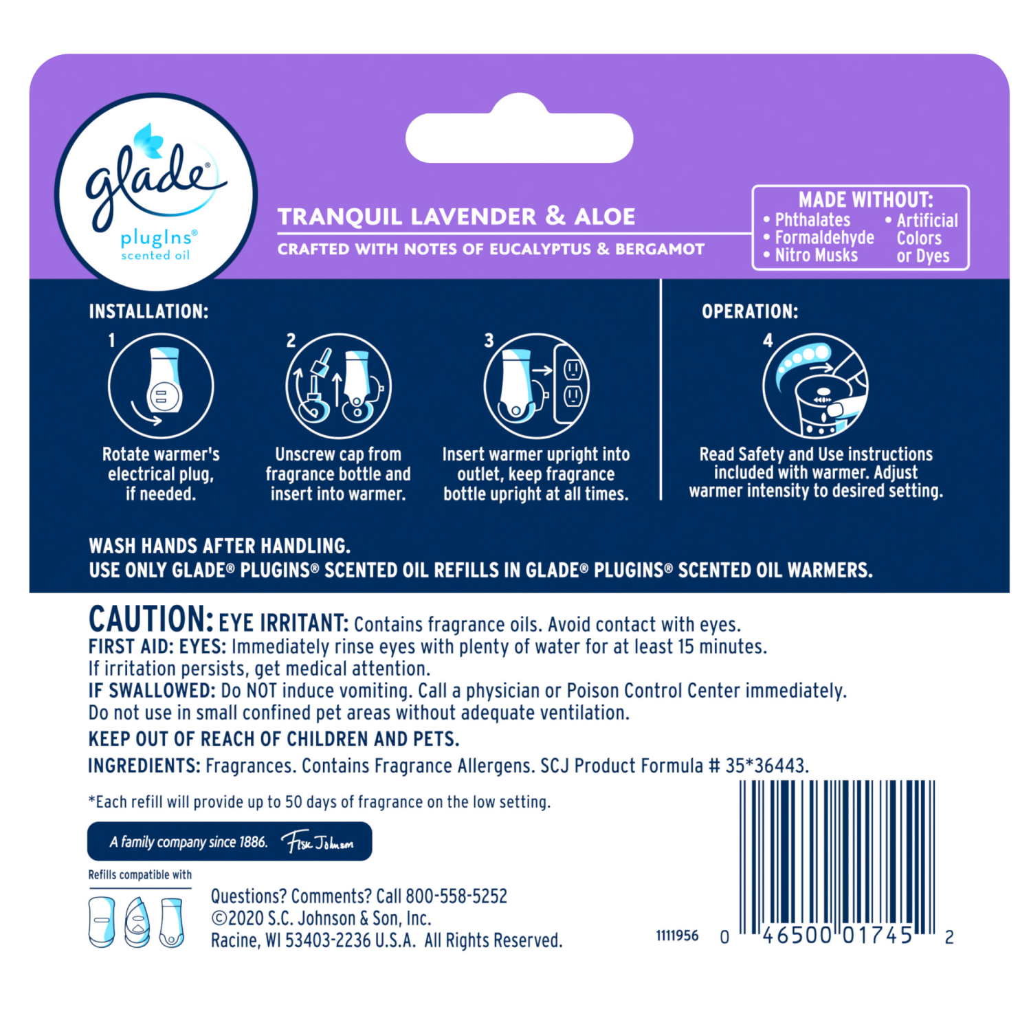slide 3 of 7, Glade PlugIns Refills Tranquil Lavender & Aloe Scented Oil 5 - 0.67 fl oz (19.8 ml) Refills, 5 ct