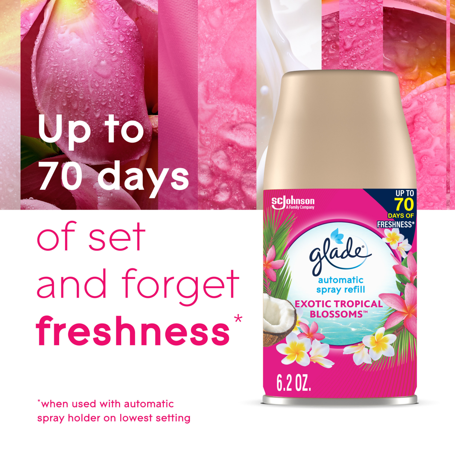 slide 3 of 8, Glade Automatic Value Pack Exotic Tropical Blossoms Spray Refill 2 - 6.2 oz ea, 2 ct