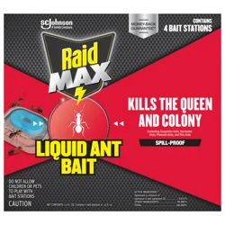 Raid Liquid Ant Bait, Outdoor and Indoor Ant Poison Bait Stations for Home, 4 Count, .25 fl. oz. Each Bait Station