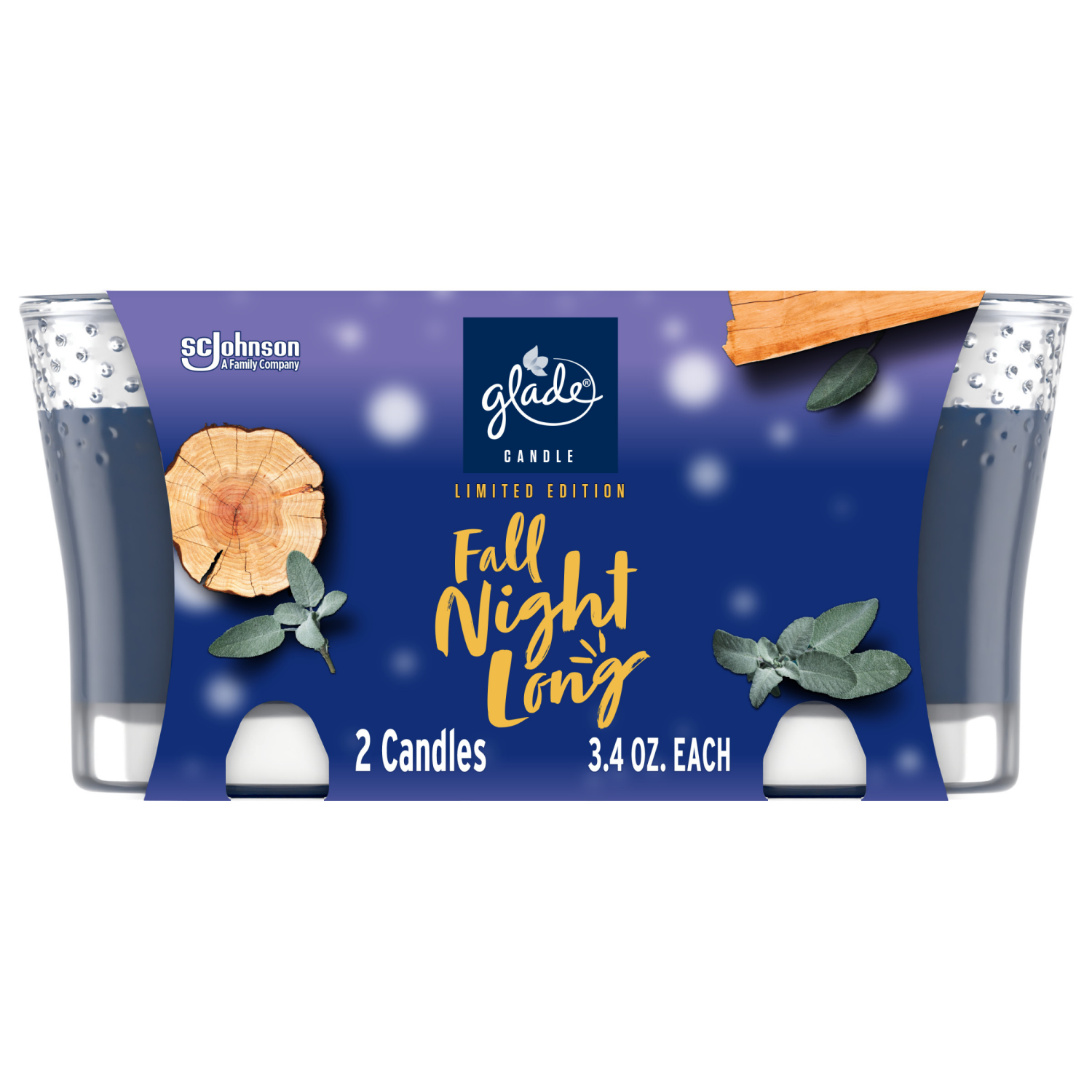 slide 1 of 5, Glade 1 Wick Scented Candle\, Fall Night Long\, Fragrance Infused with Essential Oils\, 3.4 oz Each\, Pack of 2, 6.8 oz