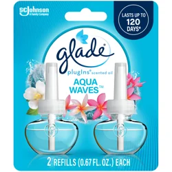 Glade PlugIns Scented Oil 2 Refills, Air Freshener, Aqua Waves,Essential Oil Infused Wall Plug In, 1.34 FL OZ, Pack of 2